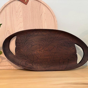 Hand Carved Wood Tray, Floral Pattern