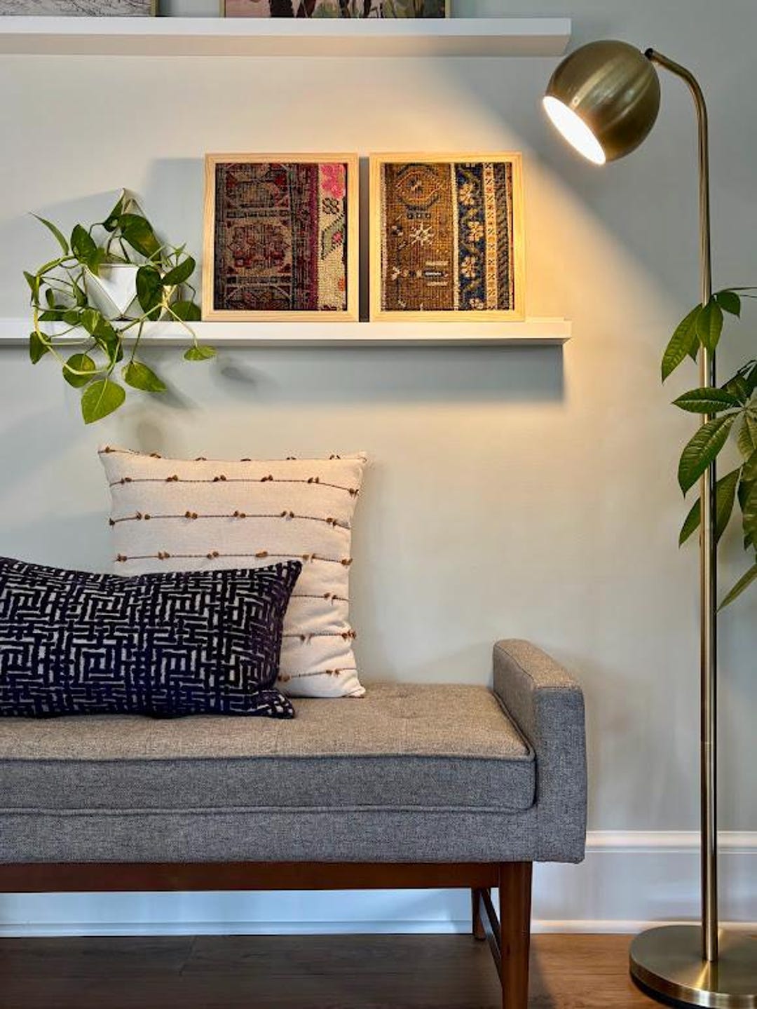 Framed Mid Century Turkish Kilim Rugs, Handmade Pine Wood Frames, Set ...