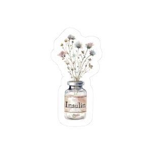 Floral Insulin Vial Sticker, Type One Diabetes, Medical Alert Decal image 1