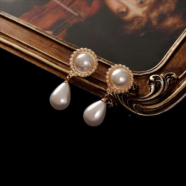 Vintage Teardrop Pearl Earrings: S925 Silver Posts, Silver Screen Bridal Jewelry