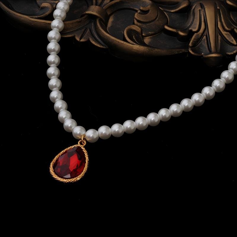 Luxury Pearl Choker With Natural Ruby Drop-14k Gold Plated ...