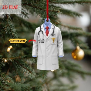 Personalized Doctor Christmas Ornament, Custom Name Lab Coat Ornament, Medical Healthcare Worker Gift