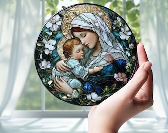 正教会カトリックの聖母マリアのステンドグラス風飾り板、カトリック