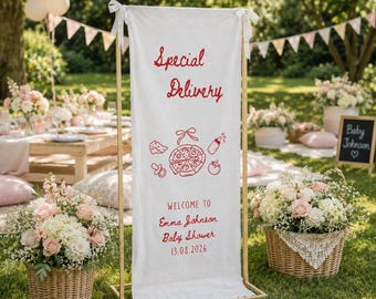 Banner especial para baby shower, letrero de bienvenida personalizado con temática de pizza, fondo personalizado para baby shower