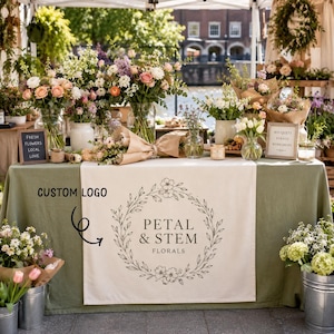 Custom Logo Table Runner | Linen Canvas Banner for Vendor Booths, Craft Fairs & Market Displays | Personalized Business Table Sign