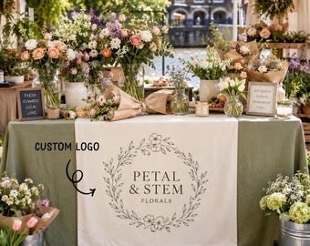Custom Logo Table Runner | Linen Canvas Banner for Vendor Booths, Craft Fairs & Market Displays | Personalized Business Table Sign
