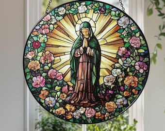 Our Lady of Guadalupe Window stained glass Suncatcher, Mexican Mom Window Hanging, Latin Culture Mother's Day Religious Gift