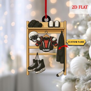 Personalized Hockey Christmas Ornament, Custom Name Holiday Gift for Ice Hockey Players, Sports Fans, Athletes, Hockey Gear Xmas Decoration