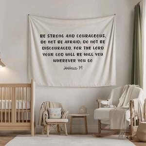 Boys Room Scripture Wall Art Bible Verse Tapestry Joshua 1 9 Wall Art for Kids Room Green Wall Hanging Christian Wall Tapestry, Faith Room
