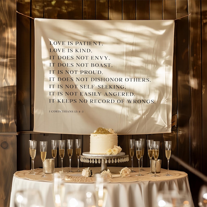Custom Bible Verse Wedding Backdrop, Ceremony Linen Banner, Linen Wedding Tapestry Backdrop, Christian Scripture Wall Hanging for Ceremony