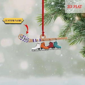 Personalized Hockey Christmas Ornament, Custom Name Hockey Sticks And Puck Christmas Decoration, Hockey Player Gift, Sports Tree Keepsake