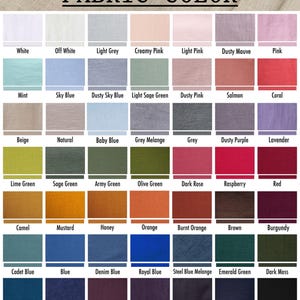 May include: A color chart displaying a variety of fabric colors. The chart includes a range of hues, from white and light grey to vibrant shades of pink, blue, green, and red. The text "FABRIC COLOR" is at the top.