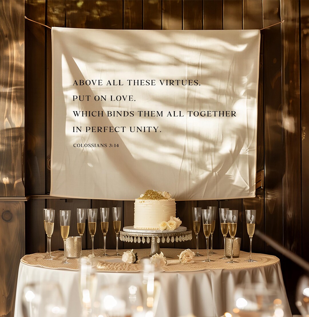 Christian Wedding Linen Banner, Colossians 3:14 Bible Verse Backdrop ...