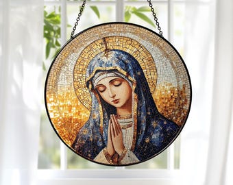 Attrape-soleil en vitrail Vierge Marie, décoration de fenêtre catholique suspendue, cadeau religieux chrétien, décoration pour salle de prière ou espace béni