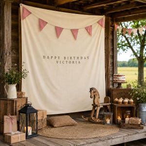 Personalized Birthday Banner, Custom Name Birthday Backdrop, Elegant Garden Birthday Party Sign, Birthday Photo Booth Decor