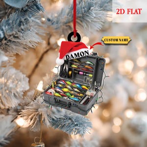 Adorno de caja de aparejos de pesca personalizado, adorno de pescador, adorno de papá pescador, regalo para amantes de la pesca, regalo para él, regalo para el abuelo