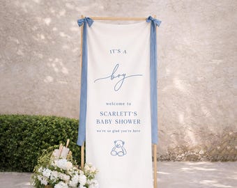 It’s a Boy Baby Shower Banner, Personalized Linen Baby Shower Welcome Sign, Baby Boy Decor