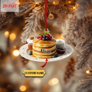 Personalized Pancake Christmas Ornament, Foodie Holiday Keepsake, Custom Name Breakfast Decor, Ornament for Kitchen & Brunch Lovers