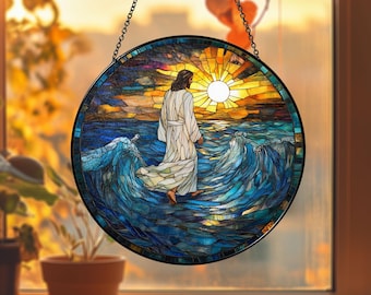 白いローブをまとった天使：ステンドグラス風の窓掛け - Etsy 日本