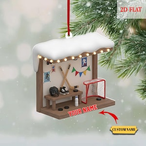 Custom Hockey Christmas Ornament, Personalized Ice Hockey Gift, Hockey Player Keepsake, Winter Sports Decor, Team Hockey 2D Flat Ornament