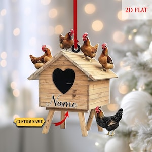 Ornamento personalizzato per pollaio con nome, ornamento natalizio a forma di pollo, ornamento personalizzato per fattoria con pollo, ornamento natalizio a forma di pollo da fattoria