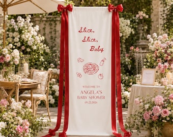 Personalized Slice Slice Baby Welcome Sign, Italian Food Theme Baby Shower Backdrop Decor, Pizza Baby Shower Banner
