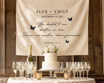 Custom Wedding Bible Verse Linen Sign, Be Devoted To One Another Sign, Wedding Scripture Art, Romans 12:10, Personalized Wedding Present