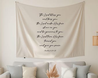 Bible Verse Wall Tapestry – Numbers 6:24-26 Blessing Scripture Banner – Christian Home Decor, Inspirational Religious Wall Hanging Gift
