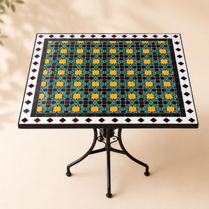 Handmade Moroccan Rectangular Mosaic Table | Custom Zellige Tile Outdoor Bistro Table | Patio Coffee Table | Moorish Garden Decor