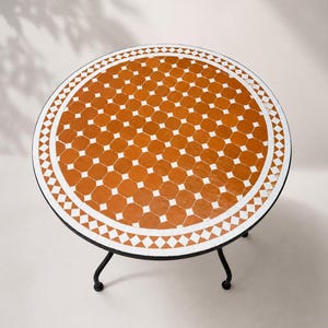 Handmade Moroccan Mosaic Table | Round Zellige Bistro Table | Terracotta Tile Patio Table | Wrought Iron Outdoor Garden Table