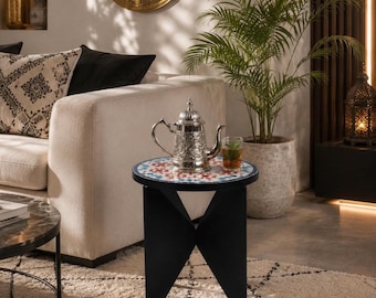 Mesa de mosaico marroquí — Dos piezas, hecha a mano, fácil de transportar