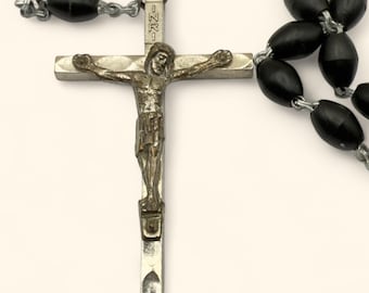 Vintage Rosary INRI Crucifix Italy Wooden Cross Plastic Beads