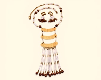 Vintage 1970s Fringe Necklace Earrings Set