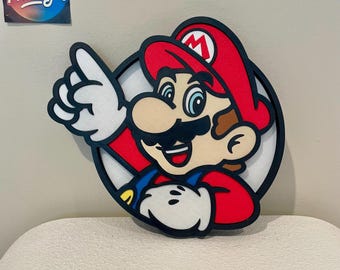 Arte de pared de Mario, decoración de jugador de Super Mario, impresión 3D