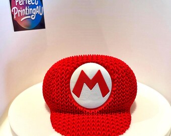 Gorro de Mario, aspecto tejido impreso en 3D, decoración de Super Mario Gamer