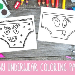 Funny Underwear Coloring Pages for Kids! For Preschoolers, Kindergarteners Instant Download and Printable