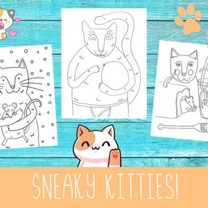 Sneaky Kitties Coloring Pages for Kids | Digital Download and Instant Printable for Super Fun!
