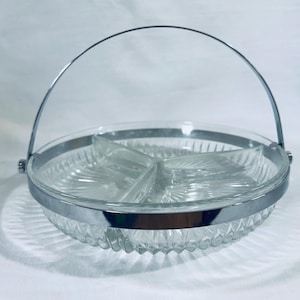 Vintage Divided Dish With Metal Caddy Candy/Relish Tray