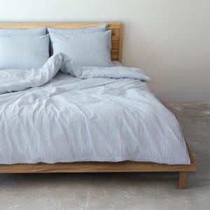 Striped Bed Sheets - Blue Pinstripe Recycled Turkish Cotton Set, Coastal Bedding, Queen King Twin
