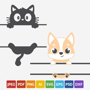 Peeking Cat and Dog SVG Bundle Pet SVG for Cricut Silhouette Cute Cat Dog Clipart Paw Frame SVG Pet Lover Shirt Design Digital Download