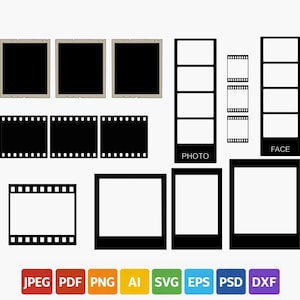 Vintage Film Frame Clipart Bundle | Retro Photo Frames, Polaroid, Negative strip templates | png SVG PSD AI instant download
