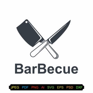 Zestaw grafiki cyfrowej z grillem | Grill SVG PNG JPG | Clipart z nożem i mięsem na koszulki, Cricut i materiały do rękodzieła | natychmiastowe pobranie