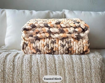 Housewarming Gift Chunky Knit Blanket, Hand-Knit Chenille Throw, Choose Size & Color, Cozy Handmade New Home Gift
