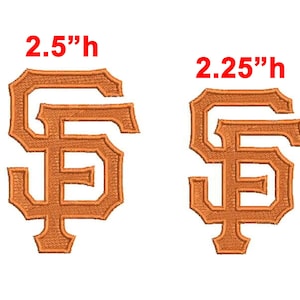 May include: Two orange embroidered patches featuring the letters "SF" in a stylized design. One patch is 2.5 inches high, and the other is 2.25 inches high. The patches are on a white background.