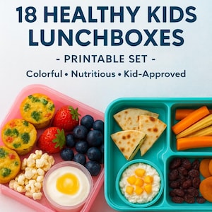 Fun & Gesunde Kinder Lunchbox Rezepte (PDF) - 18 einfache Ideen für die Schulmahlzeit | Sofortiger digitaler Download