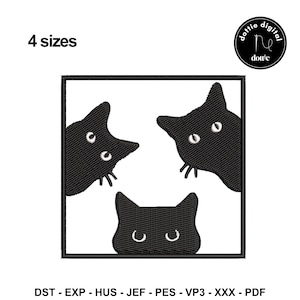 Three Black Cats Embroidery Design | 4 Sizes | Digital Download | Cat Lovers Machine Embroidery Pattern DST, PES, XXX, and More