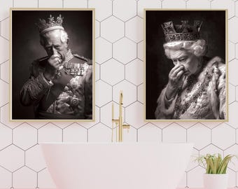 Queen Elizabeth or King Charles Funny Bathroom Art Print – Royal Parody Wall Decor, Toilet Humor Poster, Regal Gag Gift Quirky Throne Art