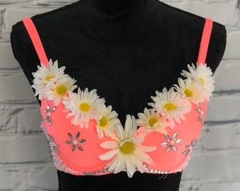 Daisy & Neon Pink Rave Bra for Rave Fashion