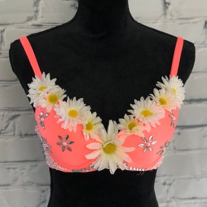 Daisy & Neon Pink Rave Bra for Rave Fashion