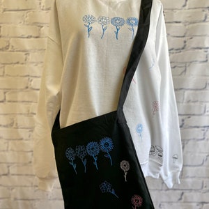 Mushrooms & Smiley Face Flowers Crossbody Tote Bag